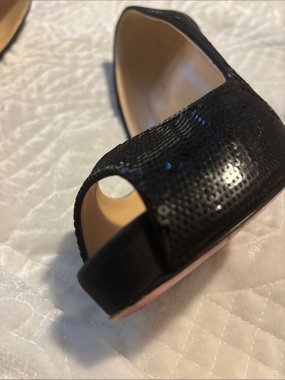 Vintage Christian Louboutin Black Sequin Peep-Toe Stiletto Pumps - Picture 3 of 8